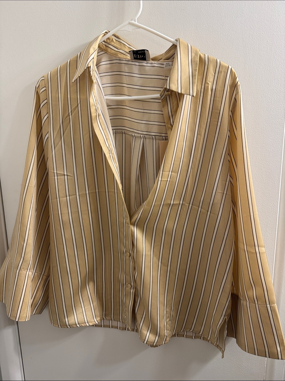 Striped Button-Front Blouse in Mustard and White